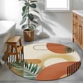 thumbnail image 4 of Boho Geometric 3ft Area Rug, Farmhouse Orange Abstract Leaves Stripes Washable Non-Slip Small Round Rugs for Entryway Bedroom Kitchen, Soft Circle Carpet for Dining Room, Playroom Nursery Rug, 4 of 9