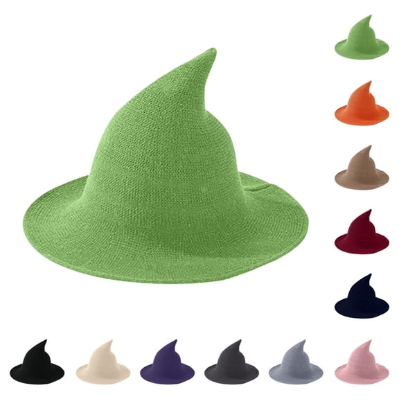 SAWOBUUN Cotton Yarn Witch Hat for Kids & Adults Soft Knitted Pointed Wizard Hat Foldable Halloween Accessory