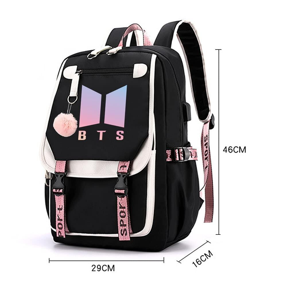 Backpack, Mistaha Kpop BTS School Merchandise, Features USB and