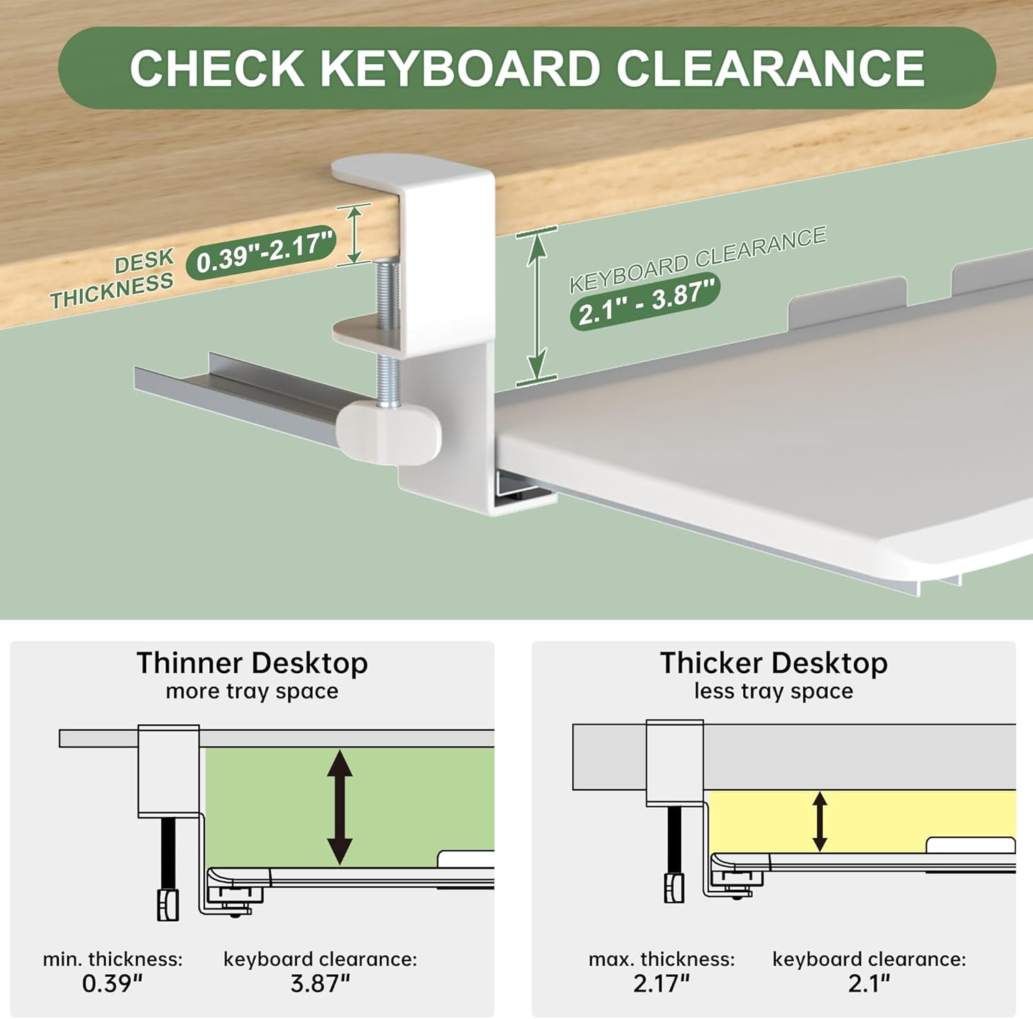Extra Large Under Desk Keyboard Tray - Slide Out Ergonomic Computer Drawer with Sturdy C-Clip Mount, 31.5" x 11.8" White for Home Office & Gaming