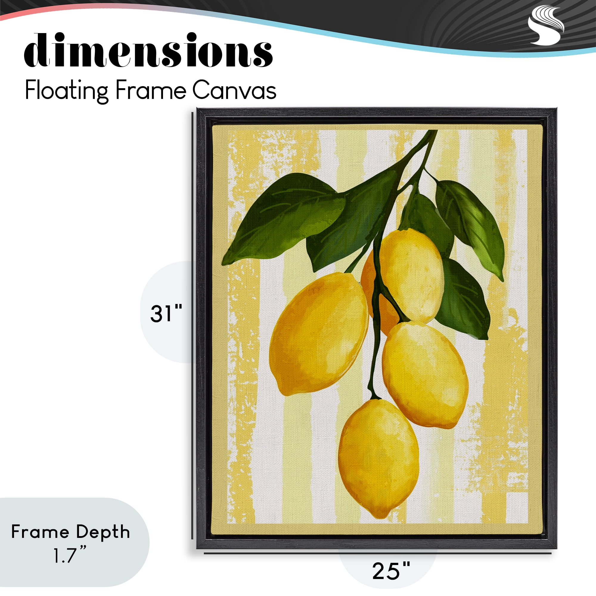 Stupell Industries Lemons on Green Branch Black Framed Floater Canvas Wall Art, design by Yen