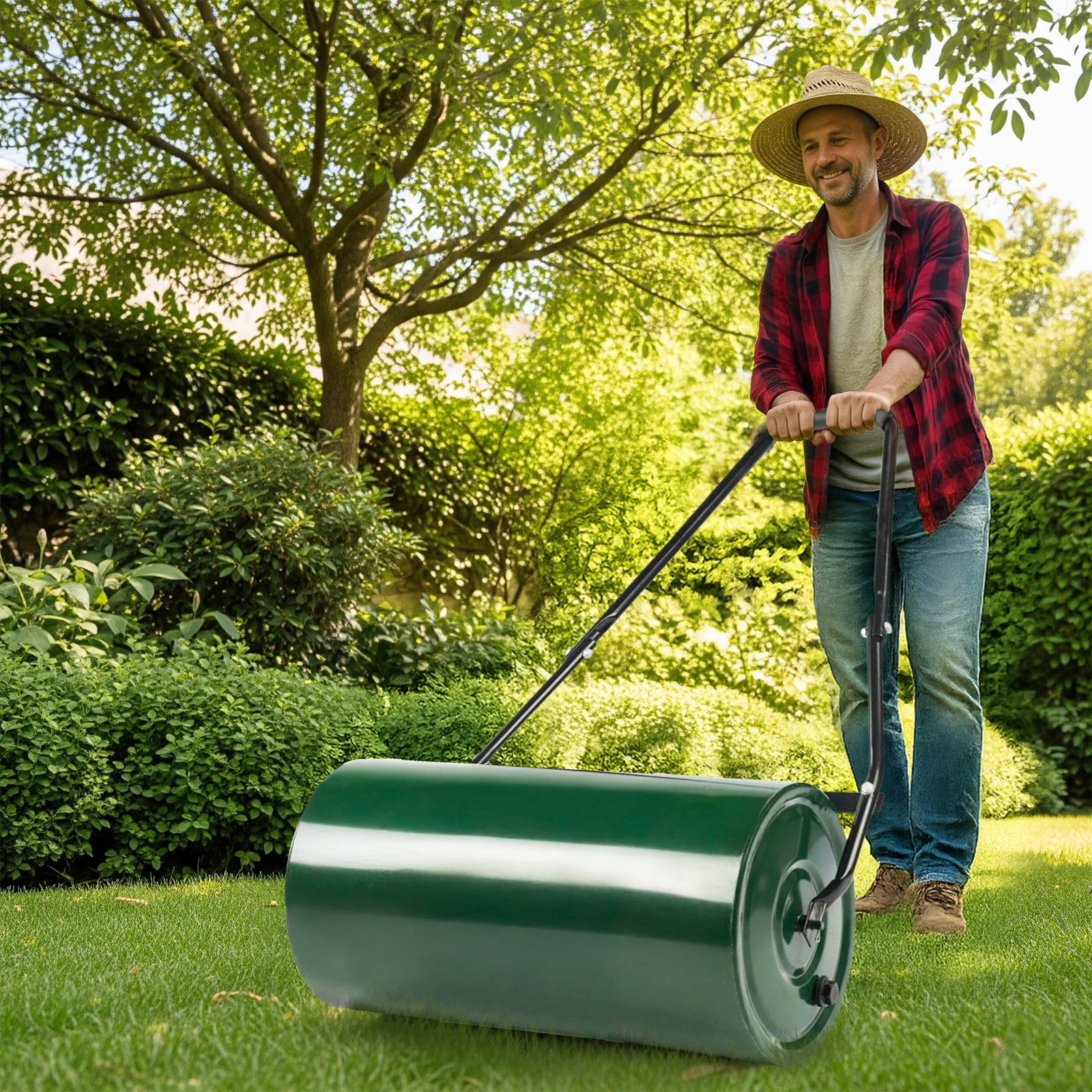 DECMAY 18" Manual Lawn Aerator with Fillable Drum and Double Spikes, Heavy-Duty Rolling Yard Tool