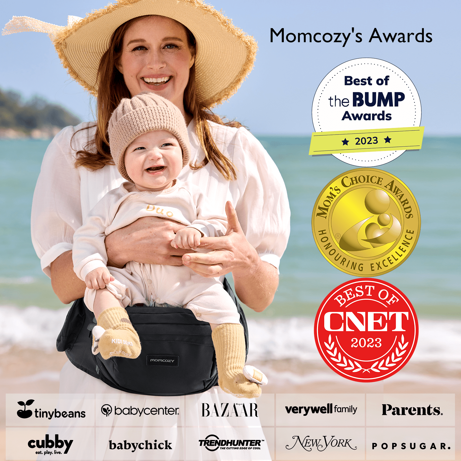 Momcozy Hip Seat Baby Carrier with Storage Pockets, Ergonomic Waist Support, Newborn to Toddler, Black
