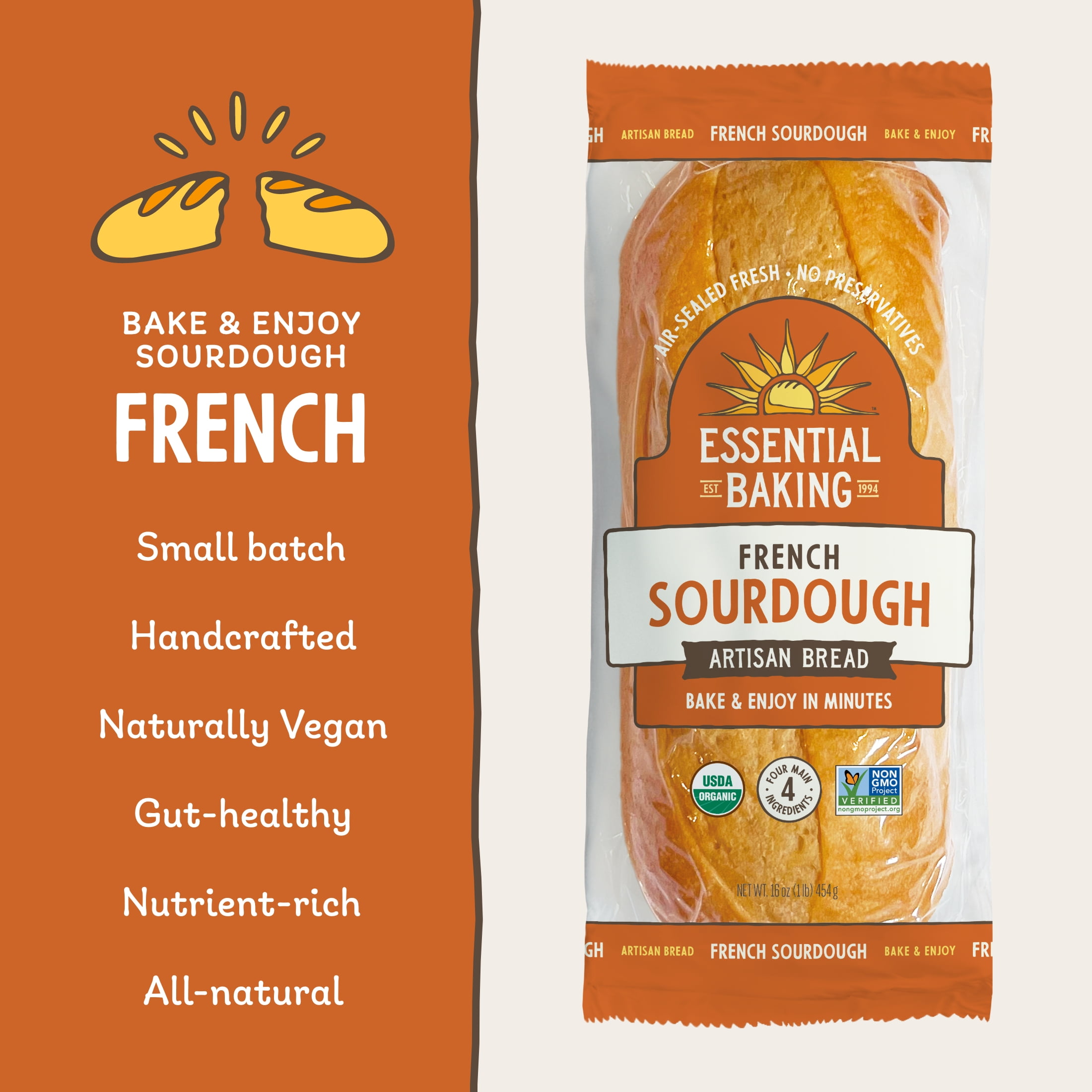 Essential Bake at Home French Sourdough Bread, Certified Organic, 16 oz, 4 Pack