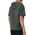 thumbnail image 3 of Unique Bargains Men's Short Sleeve Solid Color Zip Up Sport Hoodies L Dark Gray, 3 of 6