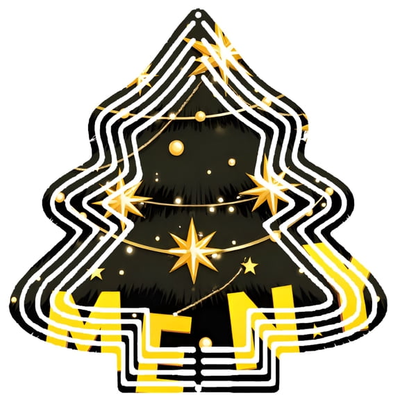 Stylish Metal Hanging Christmas Tree Wind Spinner - Festive Gold Stars & Chain Design Neon Outline Perfect for Yard & Garden Decor