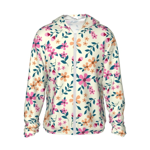 Fotbe Cute Flower Chaqueta con Protección Solar UPF 50+ para Hombre y Mujer, Camisa con Capucha y Bolsillos-Small