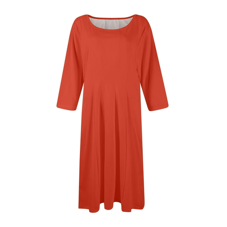 Huankd Dress for Women 3/4 Sleeve Crew Neck Pockets Vintage A-Line Swing  Midi Dresses Ginger 2XL - Walmart.com