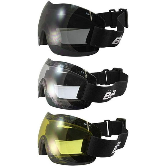 3 Pairs of Birdz Eyewear Starling Frameless Skydiving Motorcycle Goggles Clear Smoke Yellow Lenses