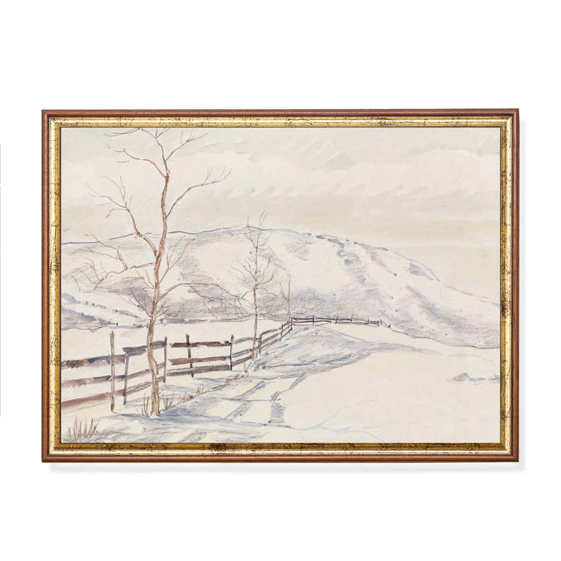 Antique Winter Landscape Wall Art Rustic Farmhouse Seasonal Living Room And Home Decor