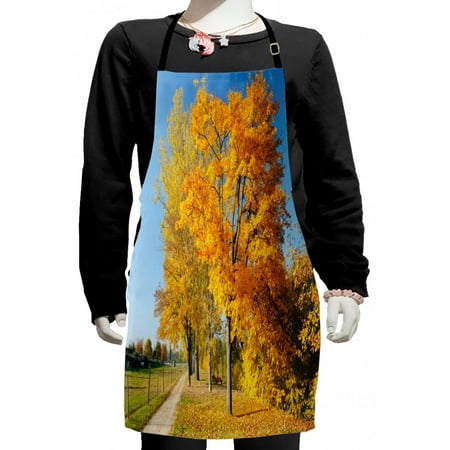 

Fall Kids Apron Maple Trees in the Rural Countryside Natural Landscape Tranquil View Boys Girls Apron Bib with Adjustable Ties for Cooking Baking Painting Pale Blue Yellow Green by Ambesonne