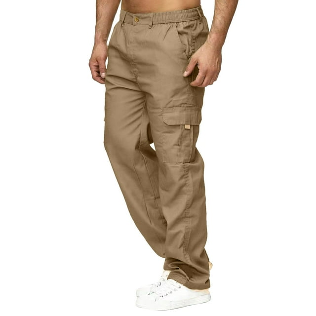 Men's Cargo Pants for All Seasons - Durable Outdoor Trousers with Zip Button Hem and Multiple Pockets for Everyday Work and Activity