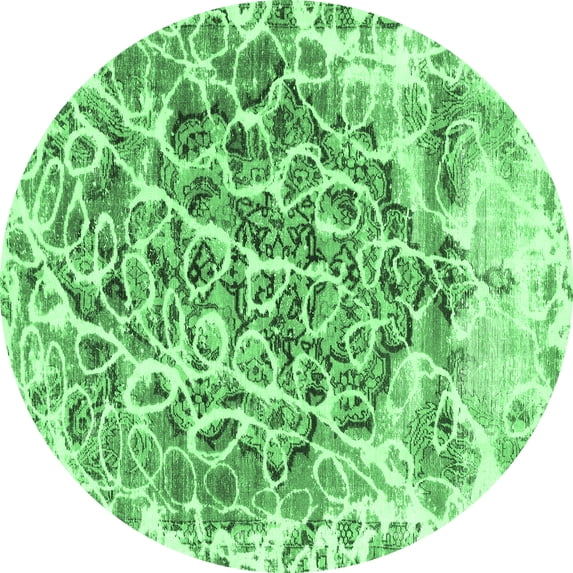 Ahgly Company Indoor Round Abstract Emerald Green Modern Area Rugs, 8' Round