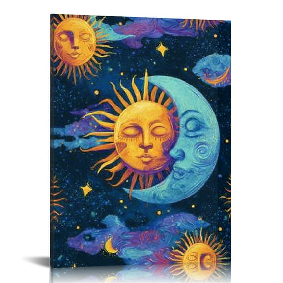 RKSupls Celestial Sun Moon Canvas Wall Art, Canvas Prints Wall Art for Living Room Bedroom Bathroom Office, Art Print Painting for Home Decorations,12x16in