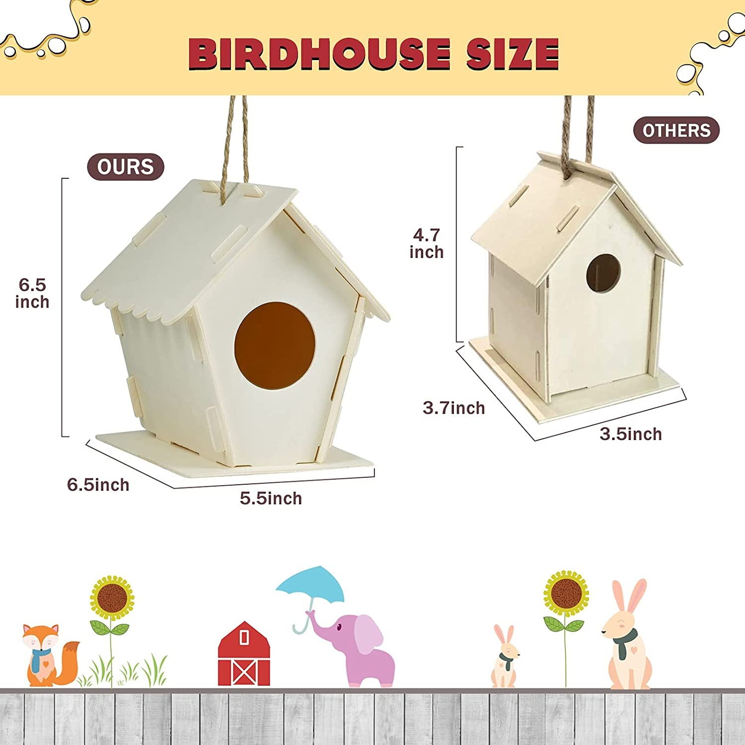 Arts and Crafts Bird House for Kid Ages 4-8 DIY Own Wooden Bird House for Kids,Build and Paint Birdhouse Includes 2 Pack Wood Building and Paints and Brushes,Educational Toys Boys and Girls Toddlers 