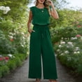 thumbnail image 4 of Combinaison pour Femmes, Sans Manches à Jambe Grand, avec Col Rond et Ceinture à la Taille, une Pièce de Couleur Unie, 4 of 7