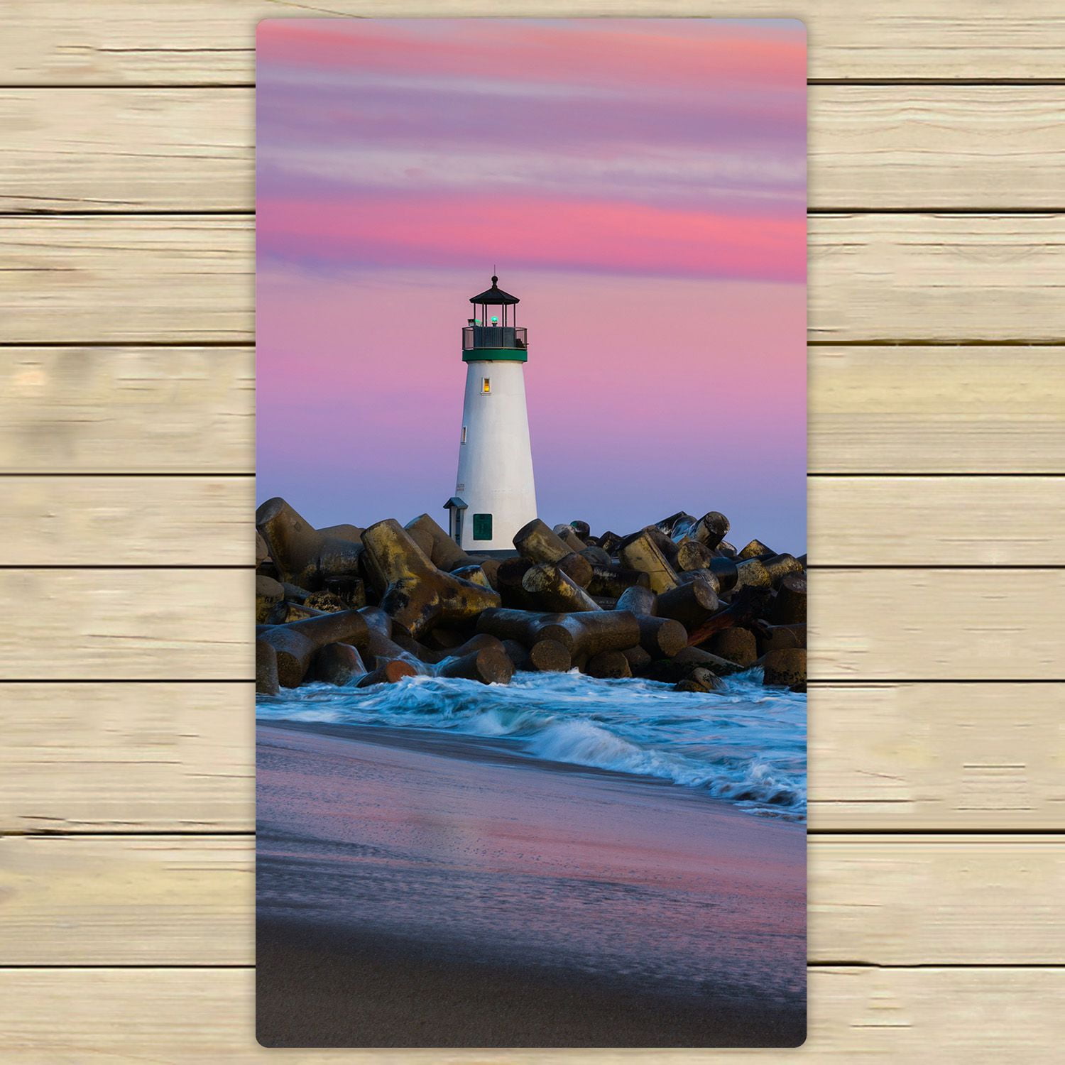 PHFZK Seascape Nature Towel, Santa Cruz Lighthouse Sunset on Beach