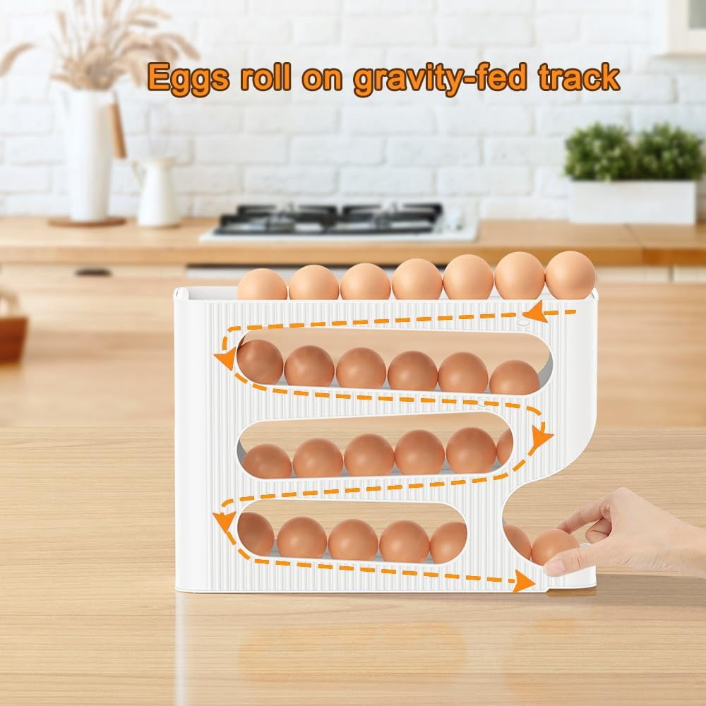 2-Pack Automatic Rolling Egg Dispenser for Refrigerator, Egg Rack Holds 56 Large Eggs, Space Saving Egg Holder & Organizer Tray, Fridge Storage, Easy Access