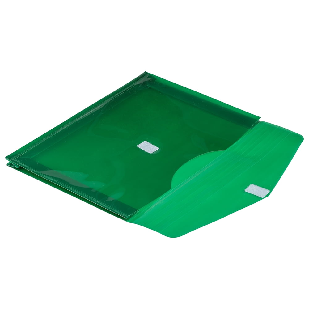 JAM Paper Plastic Expansion Envelopes, Hook & Loop, Letter Booklet, 9 3/4 x 13, 2 in Expansion, Green, 3/Pack