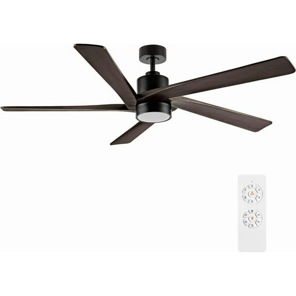 AB530-64 Brio Lighting Aero - 5 Blade Ceiling Fan with Light Kit-21 Inches Tall and 64 Inches Wide-Gold Finish-Black Blade Color