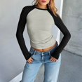 thumbnail image 6 of Raglan Sleeve Tops for Women Slim Fit Stretchy Color Block Raglan Shirts Workout Gym Athletic Baseball Tee Soft Stretch Fall Winter Underwear, 6 of 7