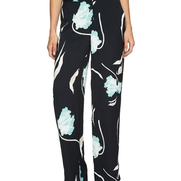 1.STATE Womens Printed Flat-Front Wide Leg Relaxed Casual Pants, Black, 8