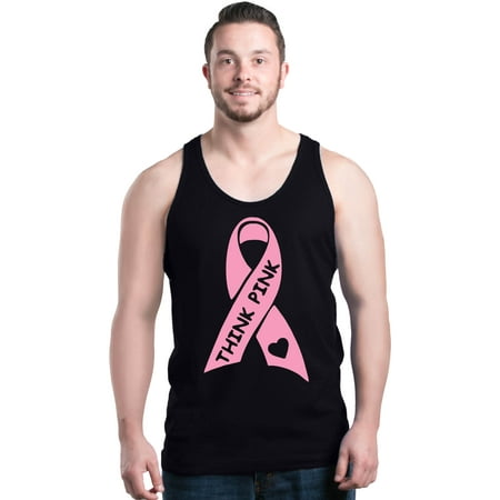 Shop4Ever Men's Think Pink Breast Cancer Ribbon Awareness Graphic Tank