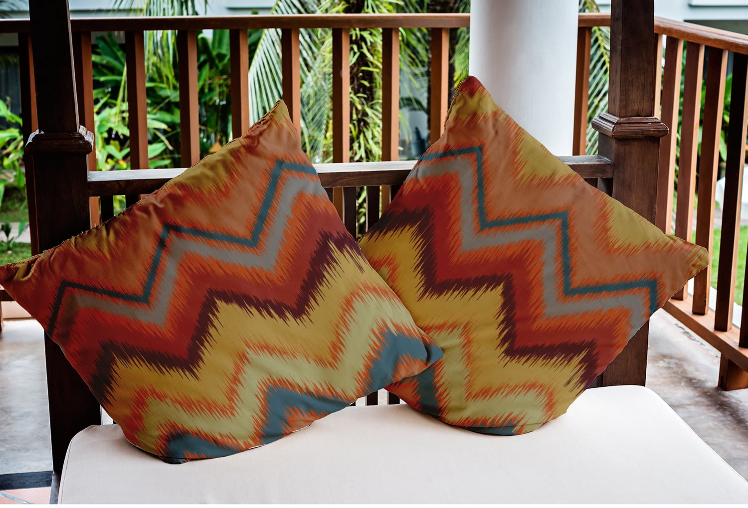 Simply Daisy 16" x 16" Ikat Chevron Indoor/Outdoor Polyester Throw Pillow, Sienna