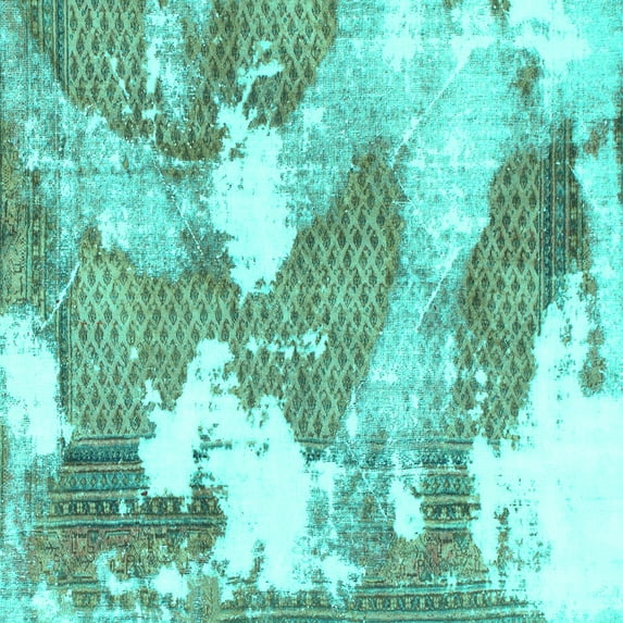 Ahgly Company Machine Washable Indoor Square Abstract Turquoise Blue Modern Area Rugs, 8' Square