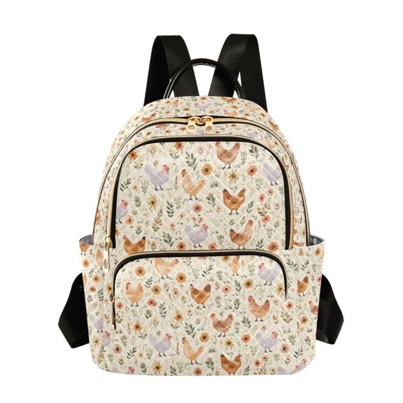 FORMRS Mini Backpack Purse for Women Quilted Travel Daypack Casual Shoulder Bag, Beige Chickens Pattern
