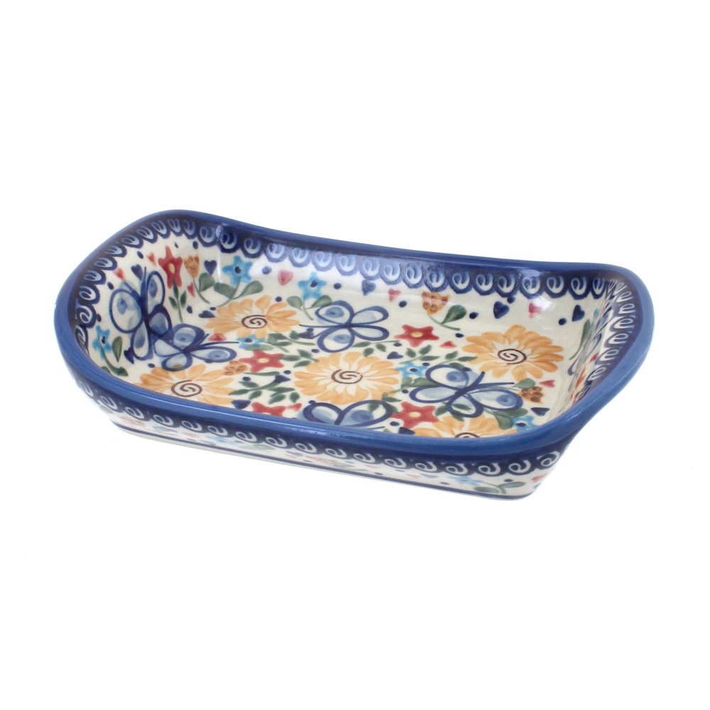 Blue Rose Polish Pottery Butterfly Small Rectangular Serving Dish with