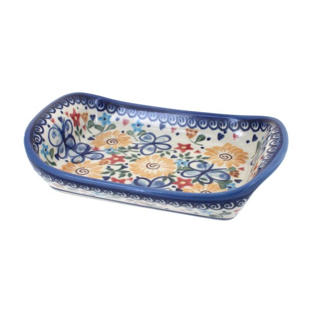 Blue Rose Polish Pottery Butterfly Small Rectangular Serving Dish with