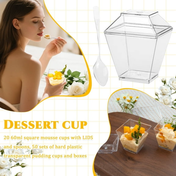 50 Pack 2 Oz Plastic Dessert Cups With Lids And Spoons, Yogurt Parfaits Appetizers Cup With Lids For Party, Clear Dessert Shooters Cups For Pudding Fruit