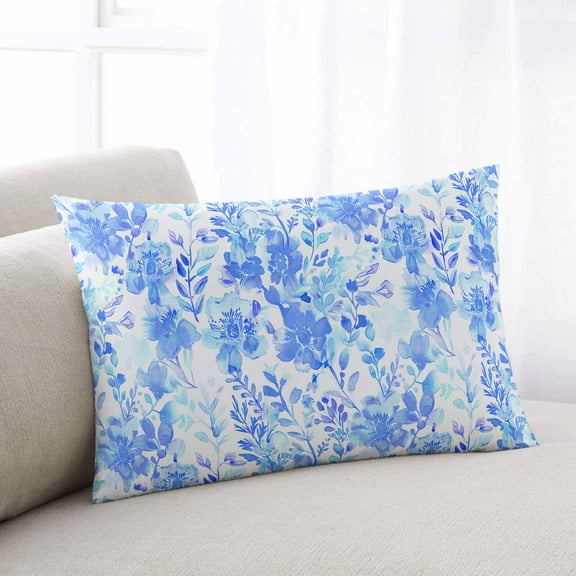 Blue Flowers Throw Pillow Covers, Watercolor Summer Botanical Floral Soft Breathable Pillow Cases with Invisible Zipper for Sleeping, King Size Pillowcases for Couch Bed Sofa Chair 20x36 Inches
