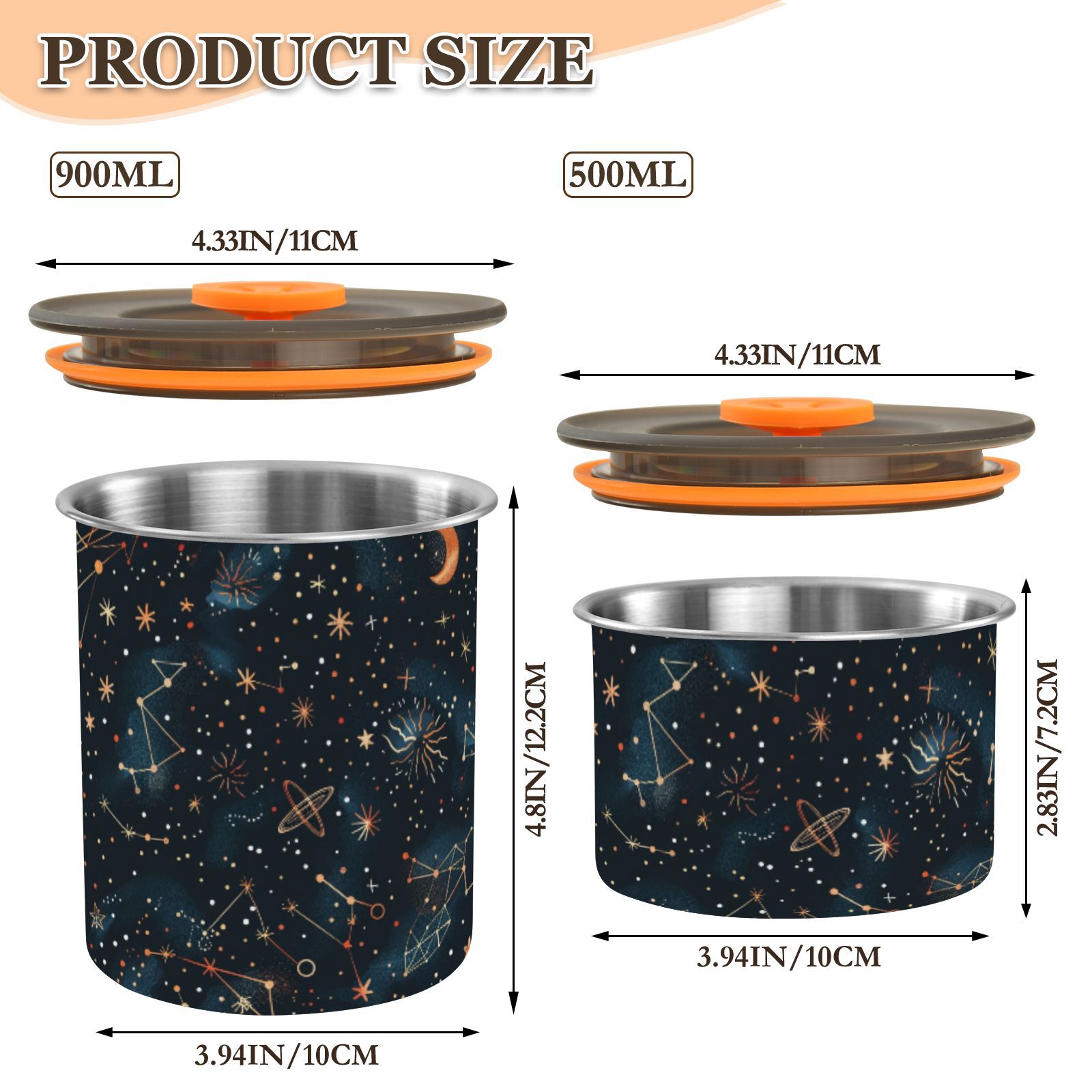 Constellation Moon Stars Airtight Coffee Bean Canister 30oz Food Storage Containers with Lids For Gournd, Tea, Sugar, Flour, Rice, Cereal, Candy Cookie Jar