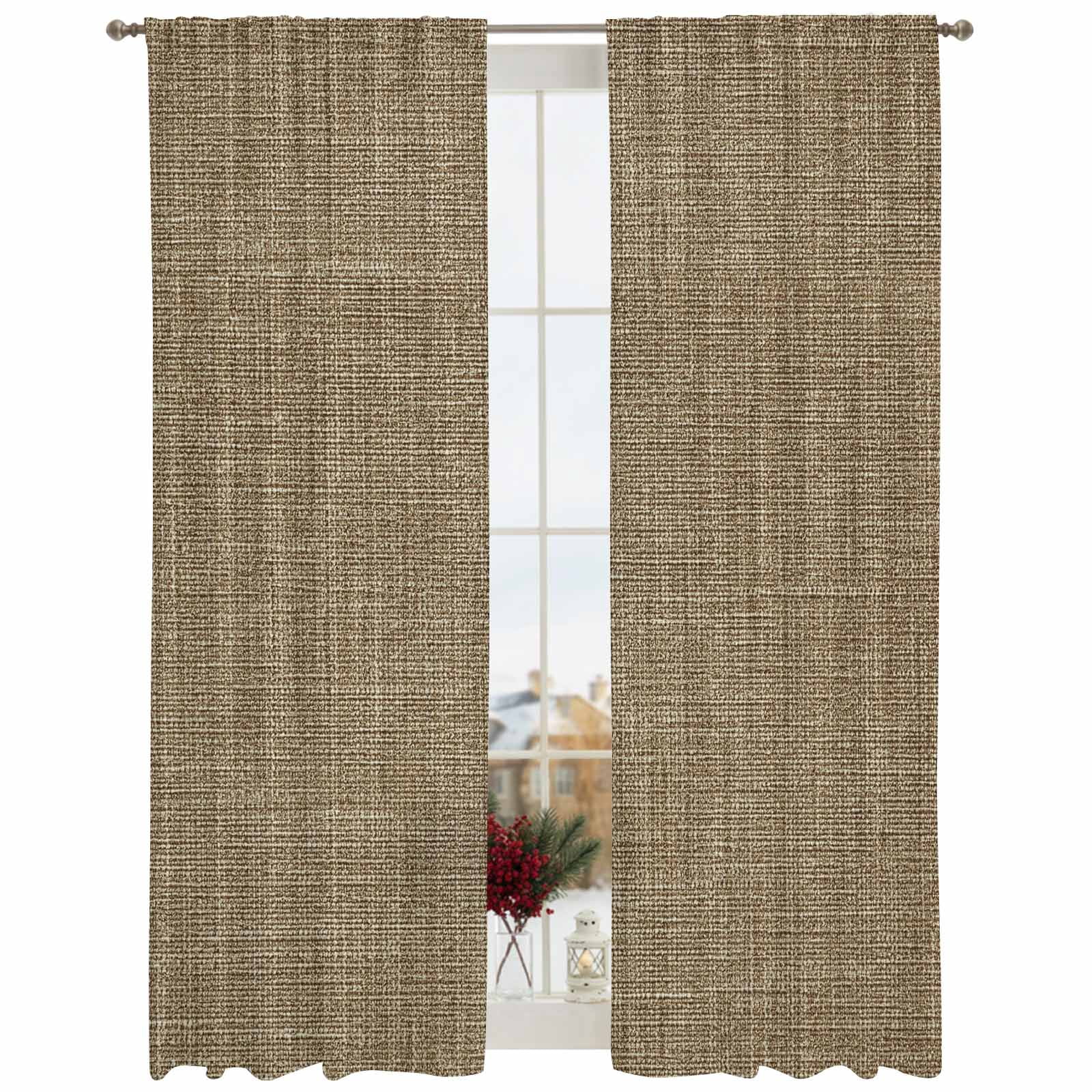Sheer Curtains 84 Inches Long, Vintage Brown Light Filtering Window Curtains for Living Room, Farmhouse Retro Dark Solid Color Linen Texture Rod Pocket Voile Sheer Curtain Drapes, 52"Wx84"L, 2 Panels