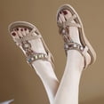 thumbnail image 5 of Clearance Wedge Sandals for Women, Xunlbb Women's Summer New Floral Elastic Casual Seaside Beach Flat Sandals(Beige,Size:37), 5 of 5