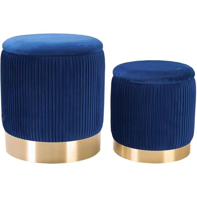 Tabouret Rond avec Rangement en Velours pour Salon, Poufs de Rangement, Repose-Pieds Multifonction
