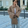 thumbnail image 6 of Womens Cropped Pea Coat Casual Button Down Short Jackets Fall Winter Outerwear Brown S, 6 of 9