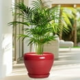 thumbnail image 2 of Ordivic 8 inch Glossy Red Ceramic Flower Pot with Drainage Hole & Saucer | Modern Round Planter for Indoor Plants & Christmas Decor, 2 of 7