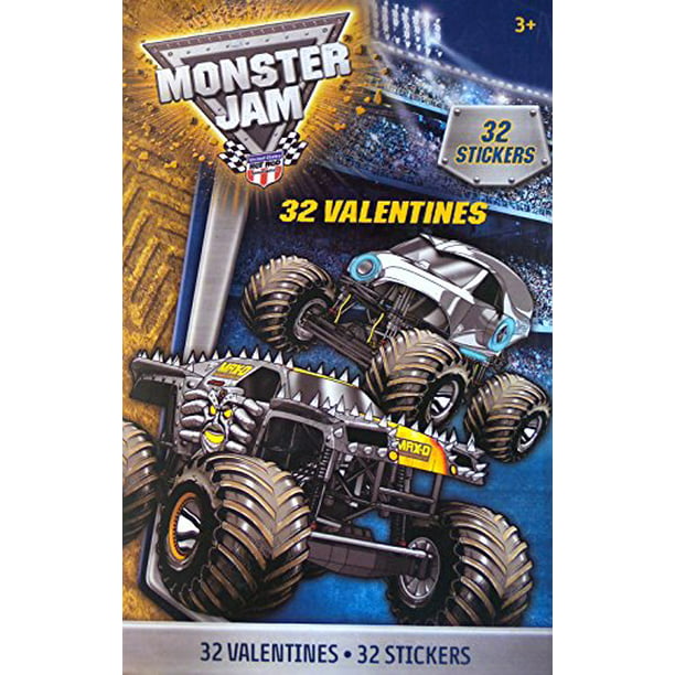 Monster Jam Valentines Exchange Cards with Stickers