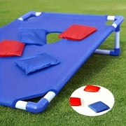 Portable Cornhole Board Set with 6 Bean Bags Corn Hole Toss Game Cornhole Games for Indoor and Outdoor Parties, Ideal for Kids, Adults, Camping Travel, Parties, Beach, Yard (Blue)