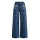 thumbnail image 1 of Pantalones vaqueros de mujer con diamantes de imitación, cintura alta, rectos, de pierna ancha, elásticos y brillantes., 1 of 3