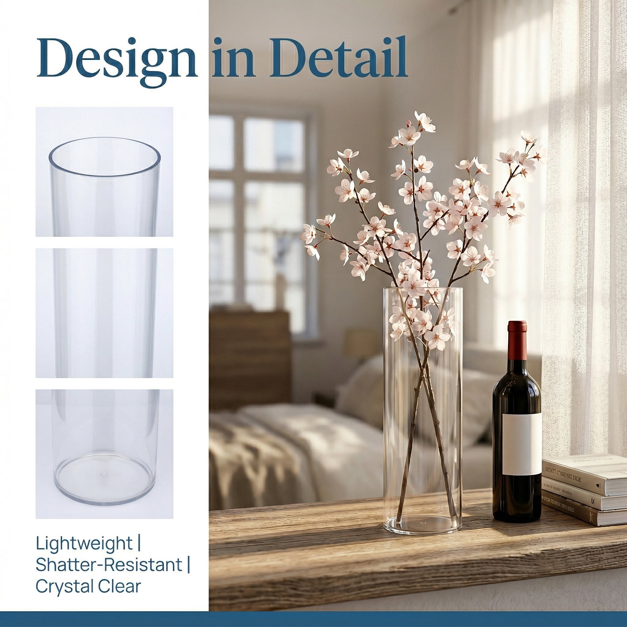 Unique Bargains Acrylic Cylinder Vase Flower Holder Clear 3.9"L x 3.9"L x 11.8"H