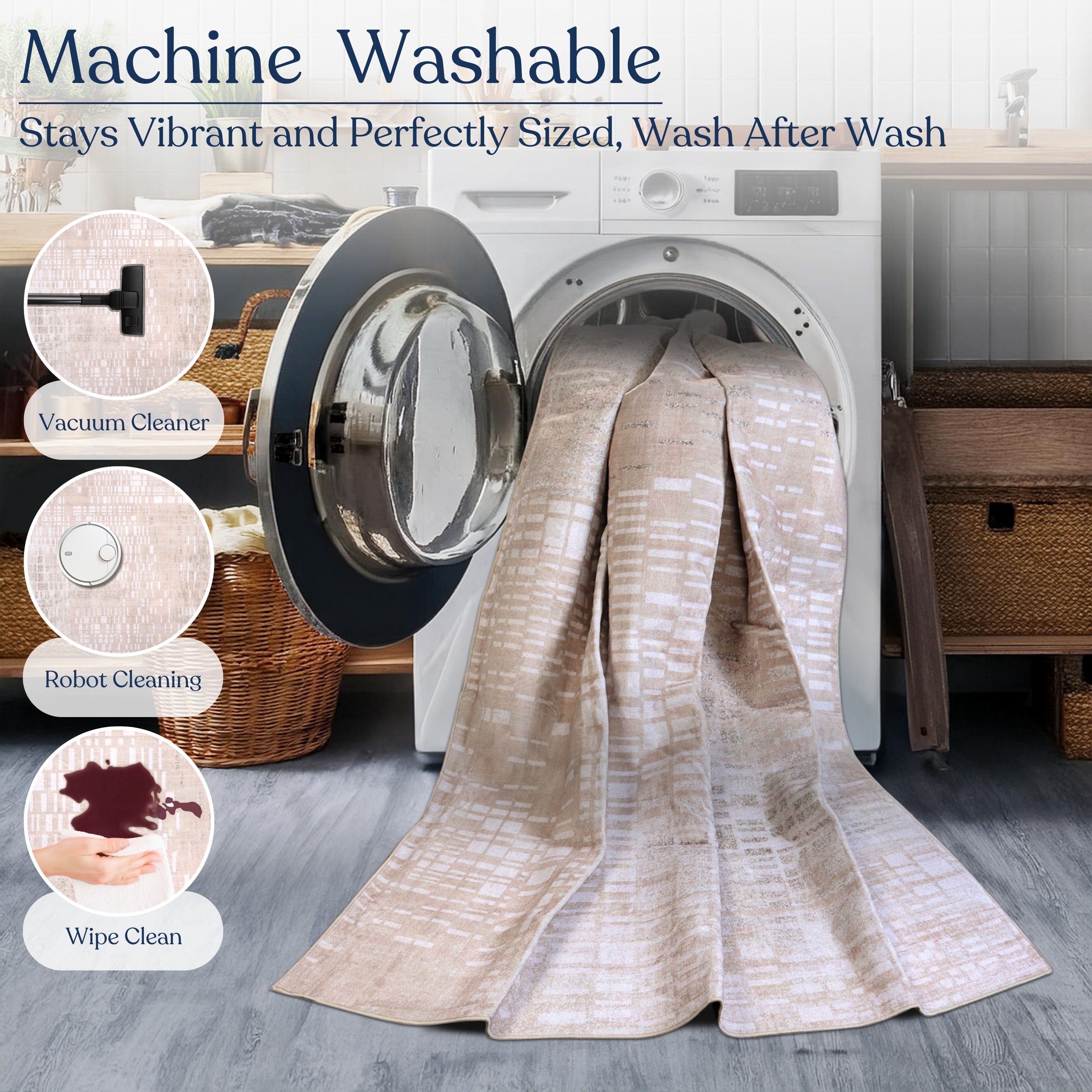 Delara 2.5'x7' Machine Washable Area Rug, Soft & Durable, Non-Slip, Stain Resistant, Urban Veil, for Bedroom, Living & Dining Room