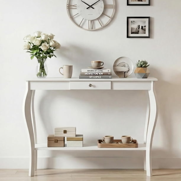 Mesa de sofá, mesa de consola, mesa de entrada estrecha con 1 cajón y estante de almacenamiento, para entrada, pasillo, sala de estar, fácil montaje (40 pulgadas, negro)