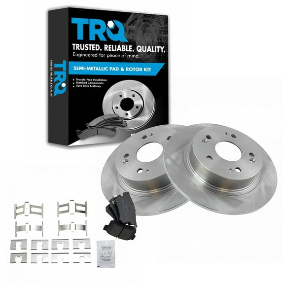 TRQ Rear Brake Pad & Rotor Kit Brake Pads Brake Rotor Semi-Metallic Fits Select 2016-2019 Acura ILX 2005-2007 Honda Accord