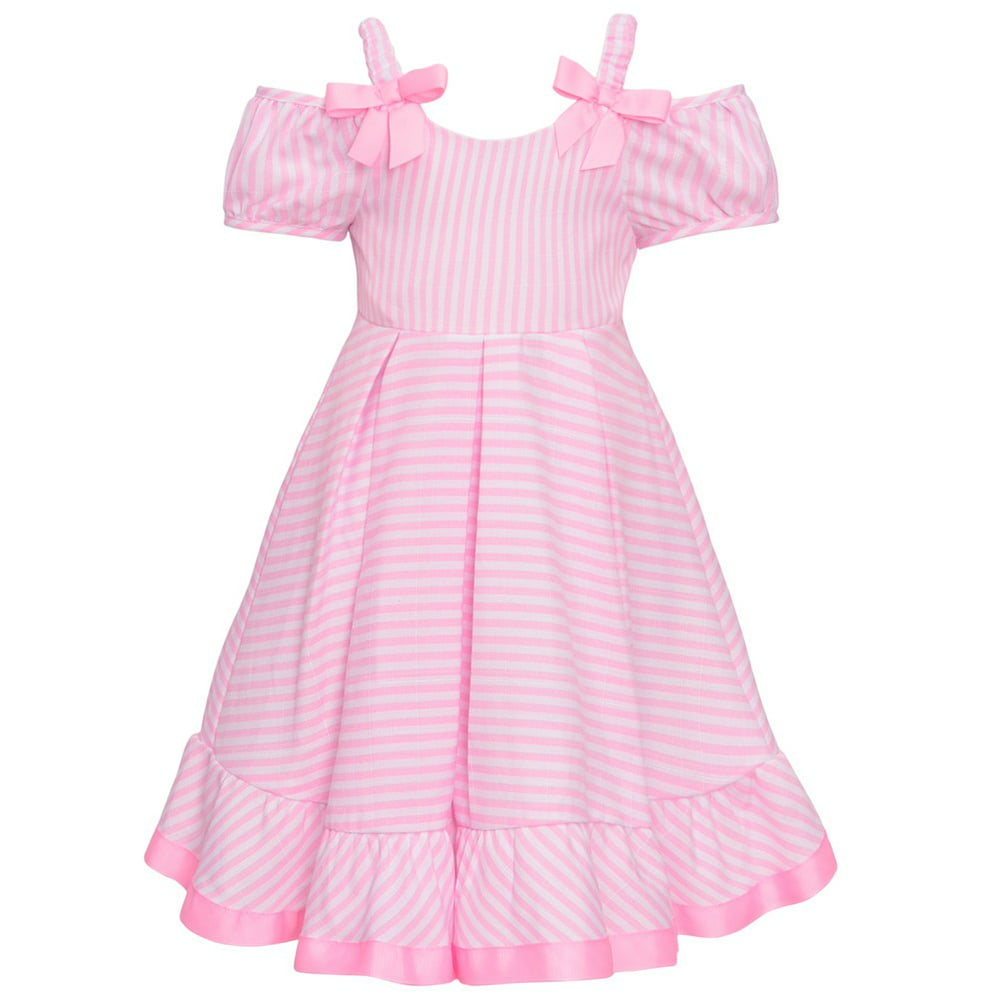 Bonnie Jean - Bonnie Jean Baby Girls Pink Stripe Pattern Off-Shoulder ...
