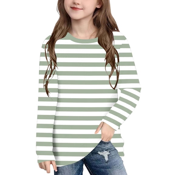 ITSAME Long Sleeve T-Shirt for Girls, Striped Print Loose Fit Round Neck Kids Fashion Casual Pullover Tops Mint Green Size 9T