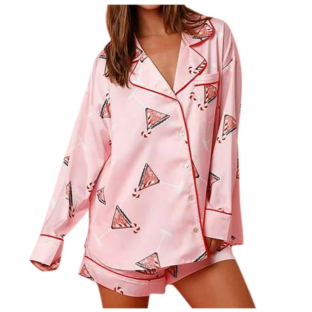 Pyjamas de Noël pour Femmes, Ensemble Haut à Manches Longues et Shorts